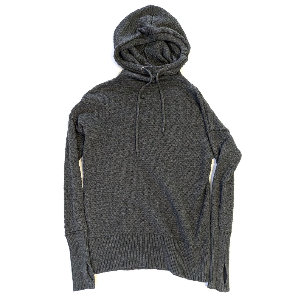 Cynthia Rowley Activewear Gray Popcorn Knit Hooded Sweater Merino Wool Blend XS